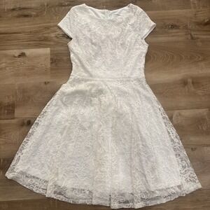 MUADRESS Women's Short Sleeve Lace Midi Dress Scoop Neck A Line Swing Size L